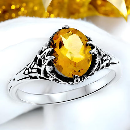 VINTAGE STYLE NATURAL CITRINE 925 SOLID STERLING SILVER FILIGREE RING    #443