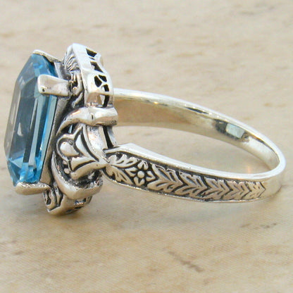3.5 Ct GENUINE BLUE TOPAZ CLASSIC VICTORIAN STYLE 925 STERLING SILVER RING  #485