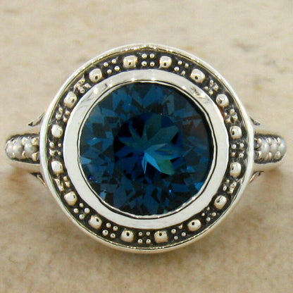 3 Ct GENUINE LONDON BLUE TOPAZ PEARL ANTIQUE STYLE 925 STERLING SILVER RING 289X