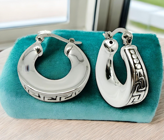 925 STERLING SILVER ELEGANT BOHO LATCH BACK HOOP EARRINGS LIGHTWEIGHT 1649