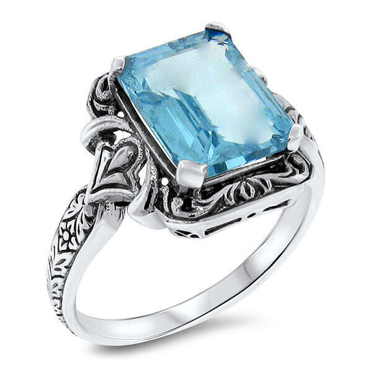 3.5 Ct GENUINE BLUE TOPAZ CLASSIC VICTORIAN STYLE 925 STERLING SILVER RING  #485