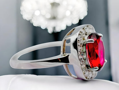 VINTAGE STYLE 925 SOLID STERLING SILVER VIVID RED SIMULATED RUBY RING 1752
