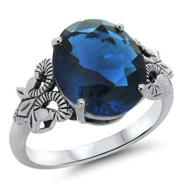 925 STERLING SILVER 3.50 CARAT ROYAL BLUE SIMULATED SAPPHIRE RING          #1302