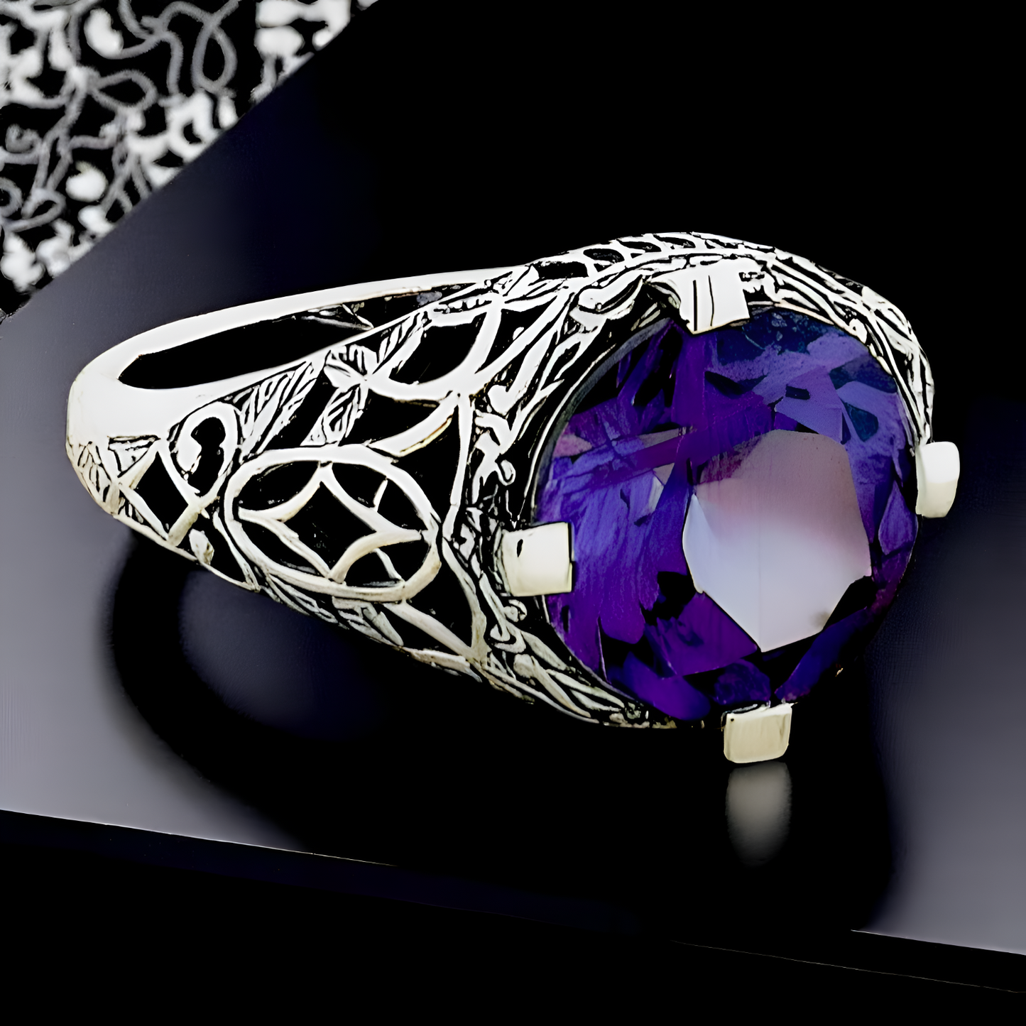 5 Ct COLOR CHANGING LAB ALEXANDRITE 925 STERLING SILVER ANTIQUE STYLE RING  #040