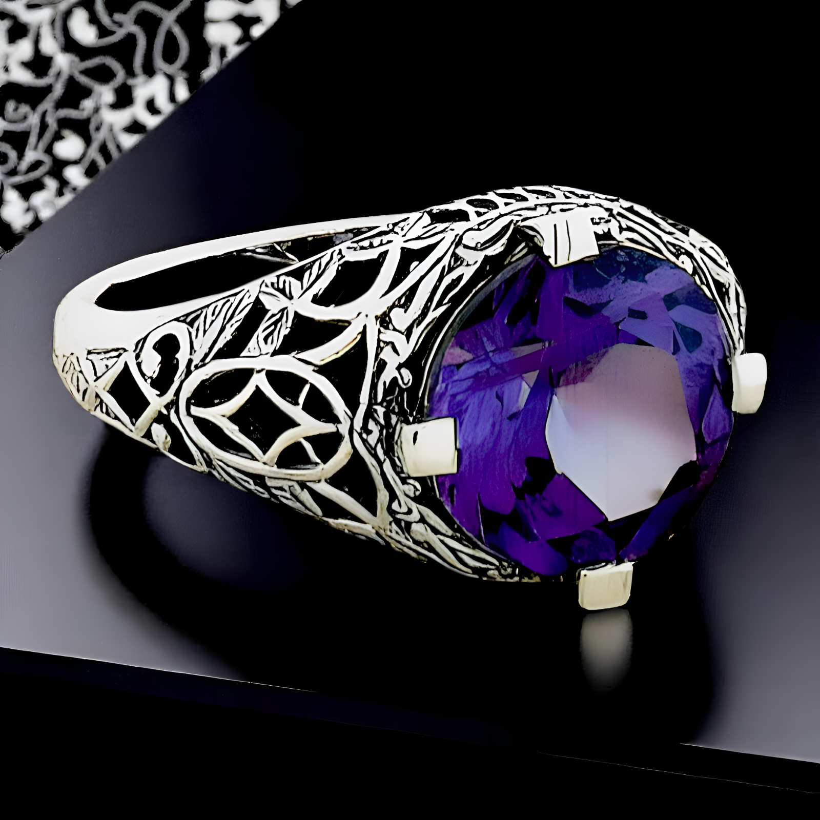 5 Ct COLOR CHANGING LAB ALEXANDRITE 925 STERLING SILVER ANTIQUE STYLE RING  #040