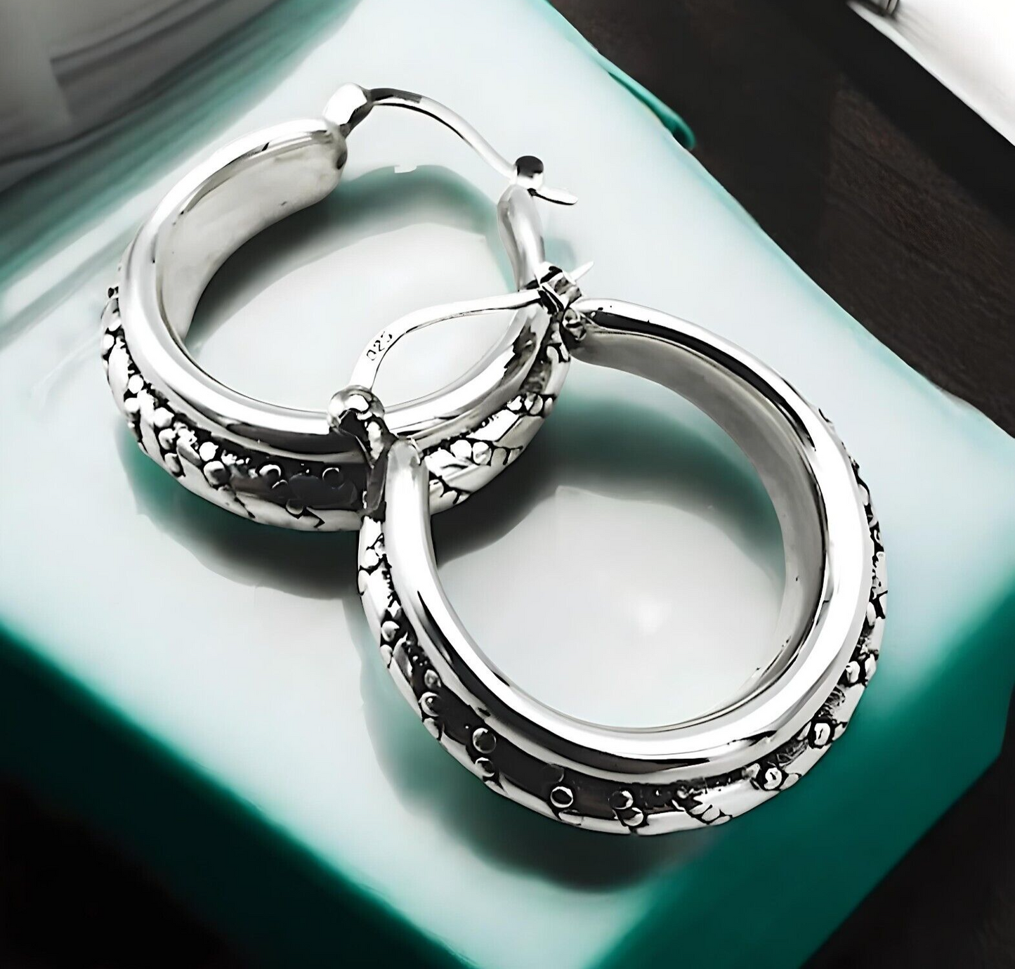 925 Sterling Silver Caviar Hoop Earrings,Lightweight Wear All Day Jewelry 1382