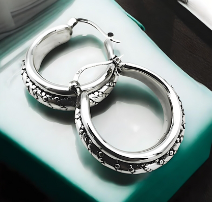 925 Sterling Silver Caviar Hoop Earrings,Lightweight Wear All Day Jewelry 1382