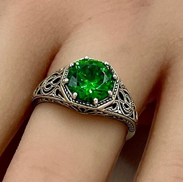WEDDING ENGAGEMENT 925 STERLING SILVER EMERALD CZ SOLITAIRE RING           #1288