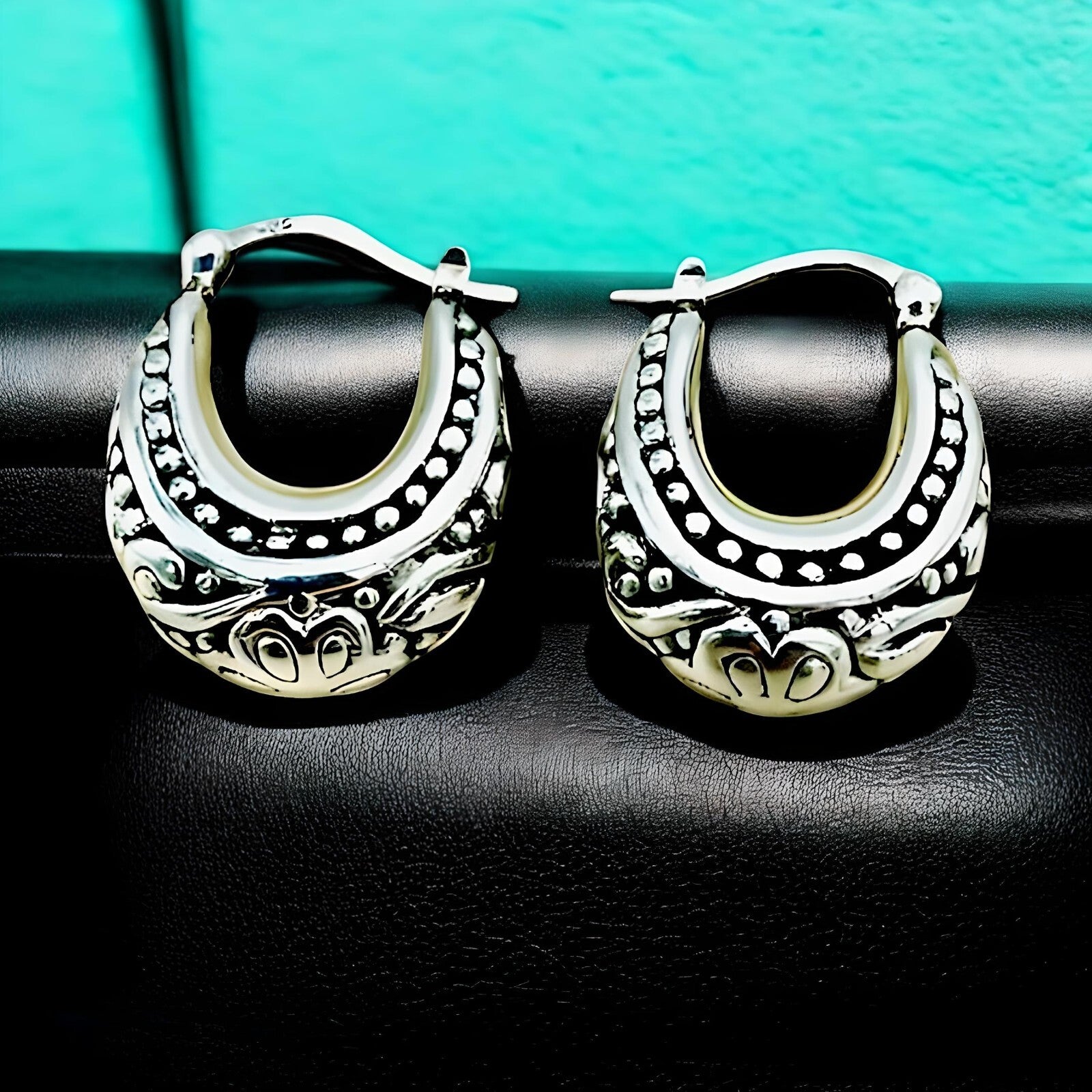925 Sterling Silver Filigree Hoops - Latch Back Earrings, Lightweight 1253