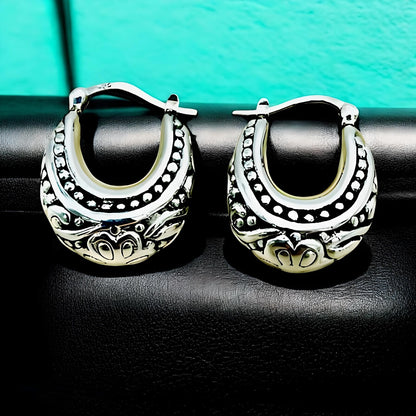 925 Sterling Silver Filigree Hoops - Latch Back Earrings, Lightweight 1253