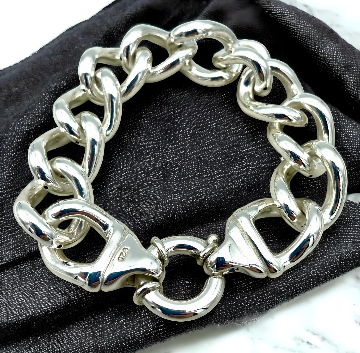 925 STERLING SILVER 7.5" CURB LINK BRACELET SPRING RING CLASP LIGHTWEIGHT 1569