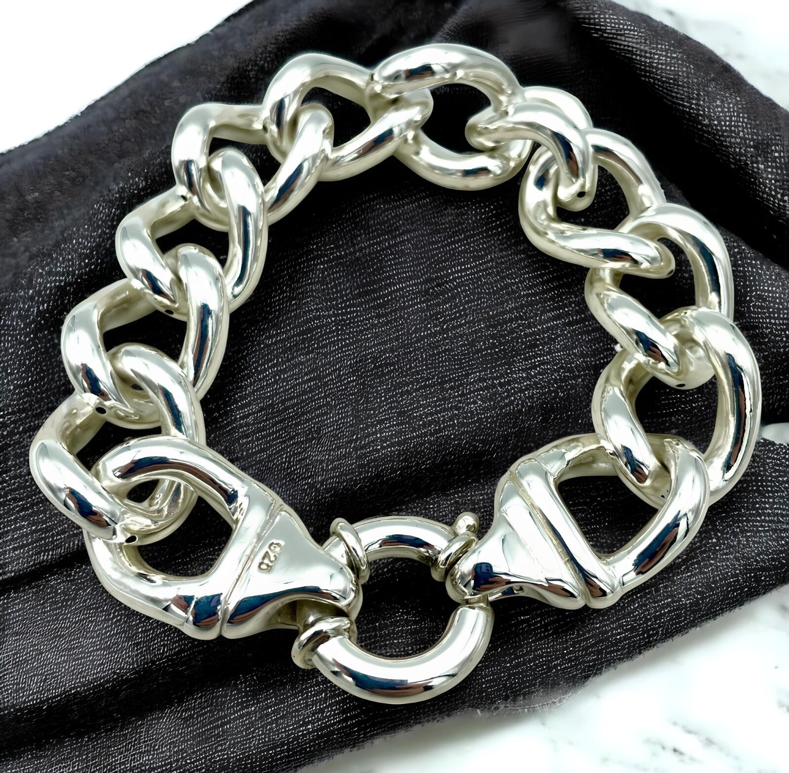 925 STERLING SILVER 7.5" CURB LINK BRACELET SPRING RING CLASP LIGHTWEIGHT 1569