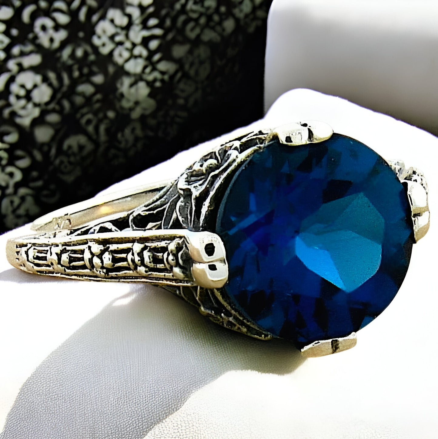 3.50 CT. GENUINE LONDON BLUE TOPAZ 925 STERLING SILVER ART DECO STYLE RING  #556