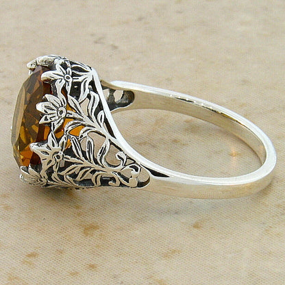925 STERLING SILVER CLASSIC STYLE LAB-CREATED 3.5 CT CITRINE FILIGREE RING  #295