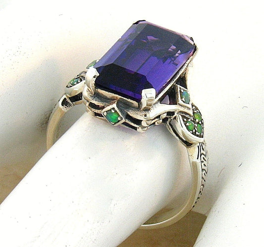 VINTAGE STYLE 925 STERLING SILVER 4.5 CT LAB-CREATED AMETHYST & OPAL RING   #290
