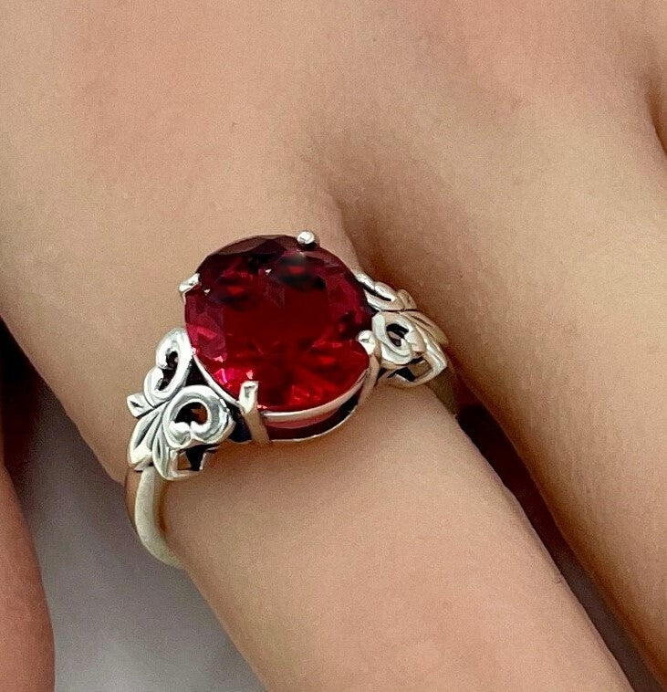 VIVID RED SOLITAIRE 925 STERLING SILVER 3.5 CT SIMULATED RUBY RING         #1313