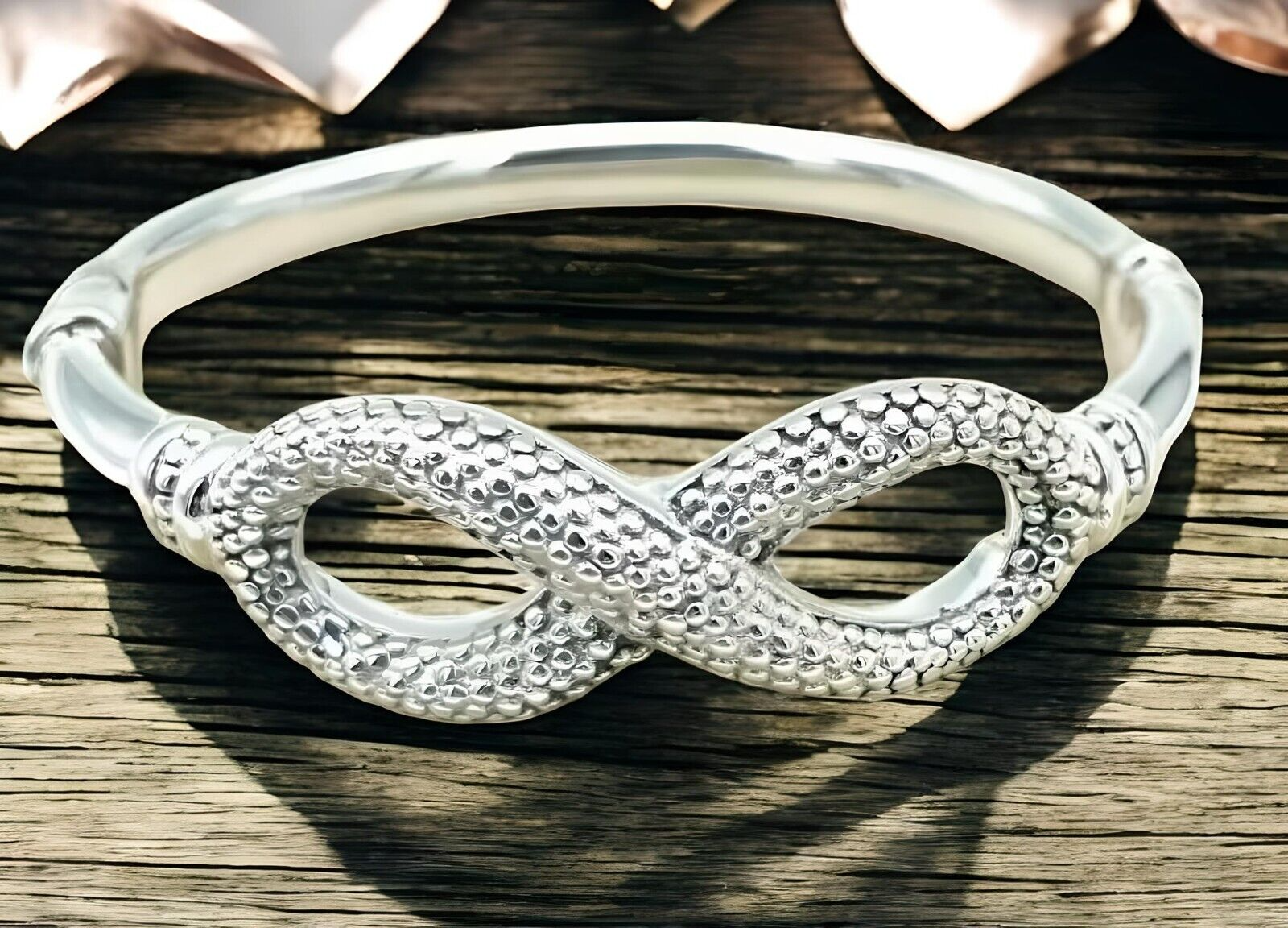 925 STERLING SILVER INFINITY 6.5" BANGLE BRACELET LIGHTWEIGHT SPRING HINGE 1612