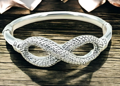925 STERLING SILVER INFINITY 6.5" BANGLE BRACELET LIGHTWEIGHT SPRING HINGE 1612