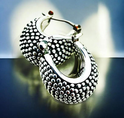 925 Sterling Silver Dot Latch Back Hoop Earrings-Lightweight 1449