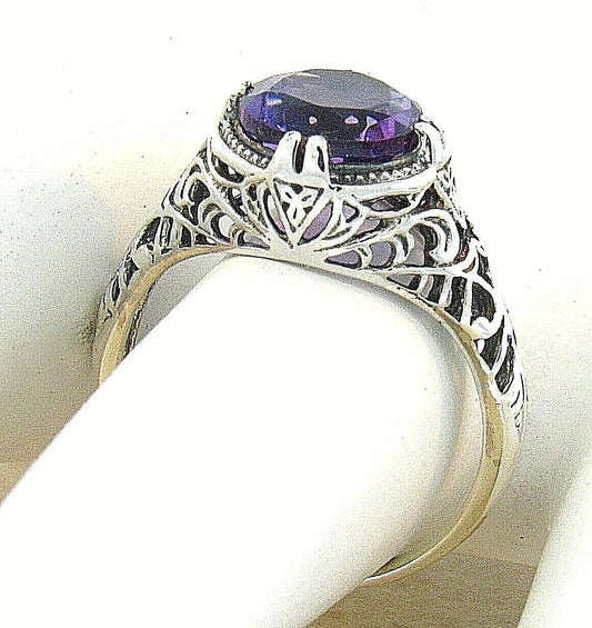 VINTAGE STYLE 925 STERLING SILVER 1.50 CARAT LAB-CREATED AMETHYST RING      #719