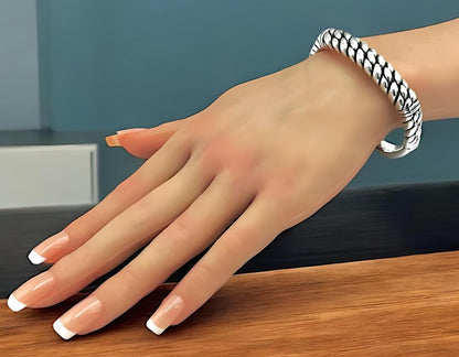 925 Sterling Silver Basket Weave Bangle - 16.5 cm Lightweight Comfortable 1192