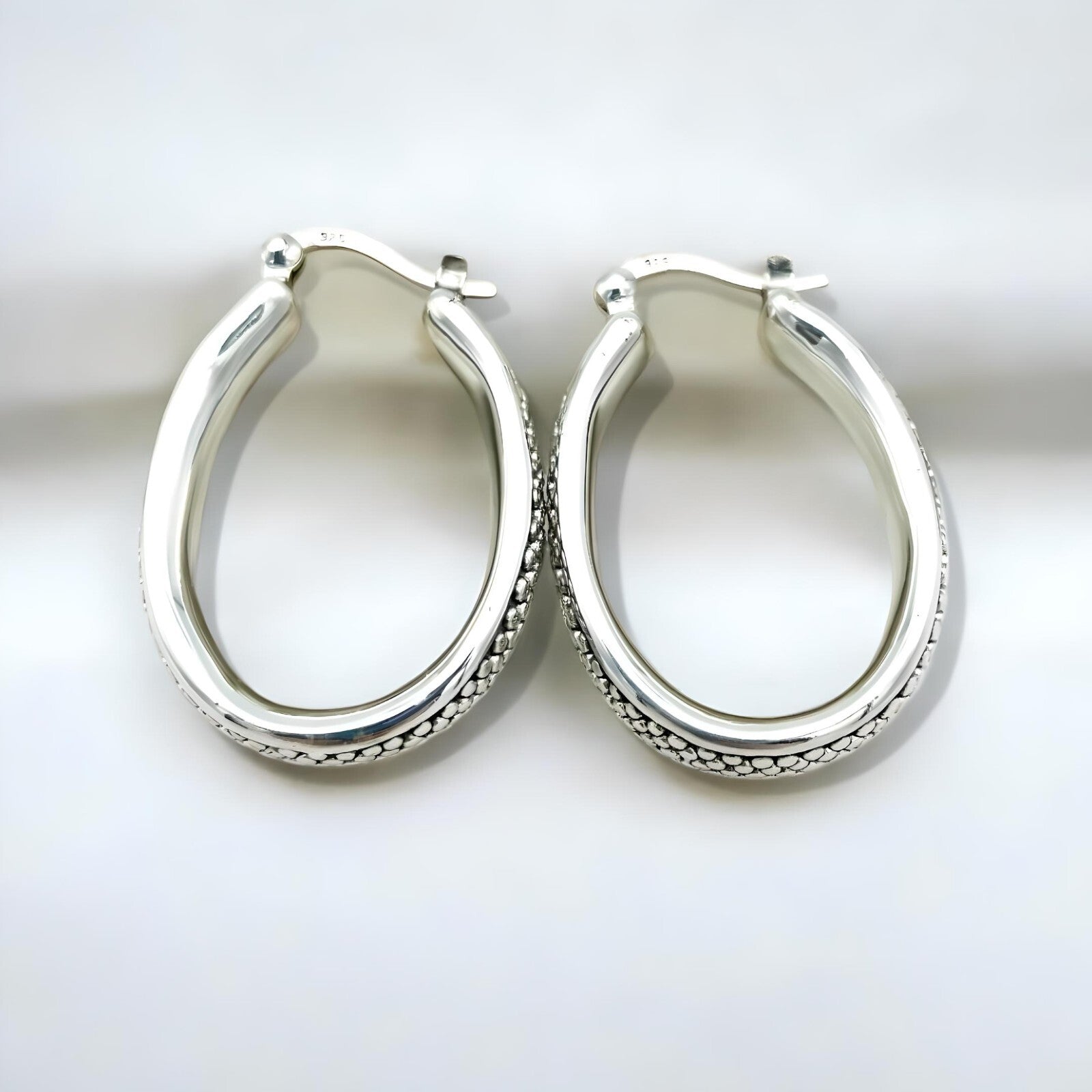 925 Sterling Silver Dot Hoops - Secure Latch Back- Light Weight 1423