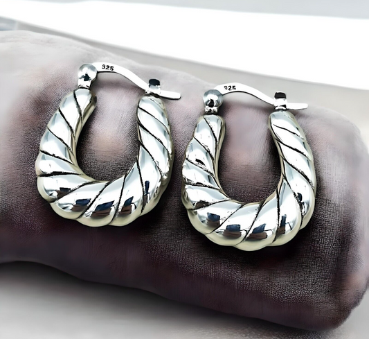 925 STERLING SILVER SCALLOPED HOOP EARRINGS LATCH BACK LIGHTWEIGHT 1593