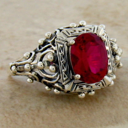 925 STERLING SILVER CLASSIC STYLE VICTORIAN DESIGN LAB-CREATED RUBY RING    #211