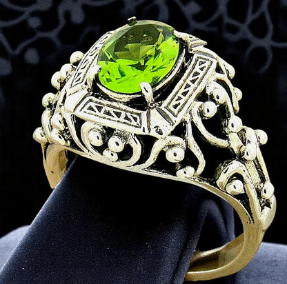 VINTAGE STYLE 925 STERLING SILVER SIMULATED 1 Ct PERIDOT FILIGREE RING      1144