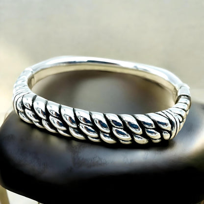 925 Sterling Silver Basket Weave Bangle - 16.5 cm Lightweight Comfortable 1192