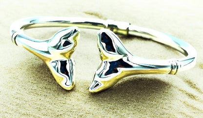 925 STERLING SILVER DOLPHIN/WHALE TAIL BANGLE BRACELET LIGHTWEIGHT 7"     1463