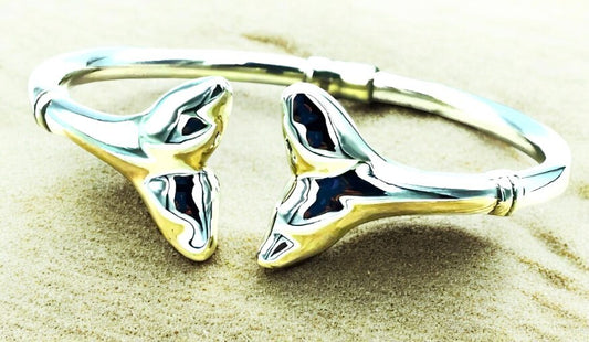 925 STERLING SILVER DOLPHIN/WHALE TAIL BANGLE BRACELET LIGHTWEIGHT 7"     1463