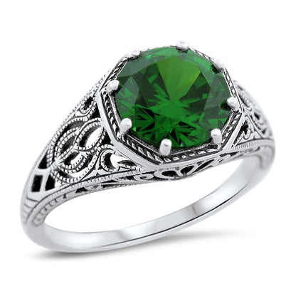 WEDDING ENGAGEMENT 925 STERLING SILVER EMERALD CZ SOLITAIRE RING           #1288