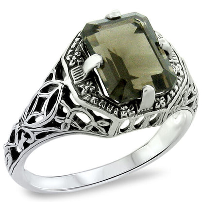 2 Ct GENUINE SMOKY QUARTZ 925 STERLING SILVER CLASSIC ART DECO STYLE RING   #240