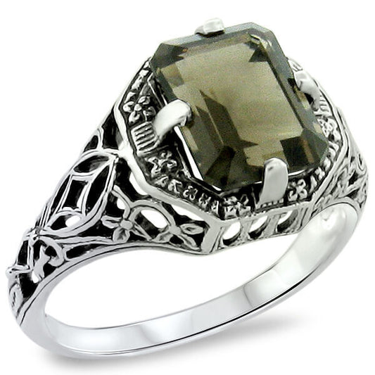2 Ct GENUINE SMOKY QUARTZ 925 STERLING SILVER CLASSIC ART DECO STYLE RING   #240