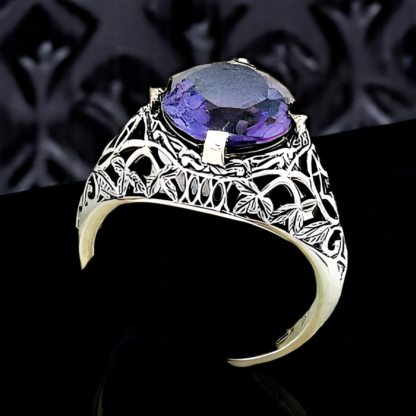 5 Ct COLOR CHANGING LAB ALEXANDRITE 925 STERLING SILVER ANTIQUE STYLE RING  #040