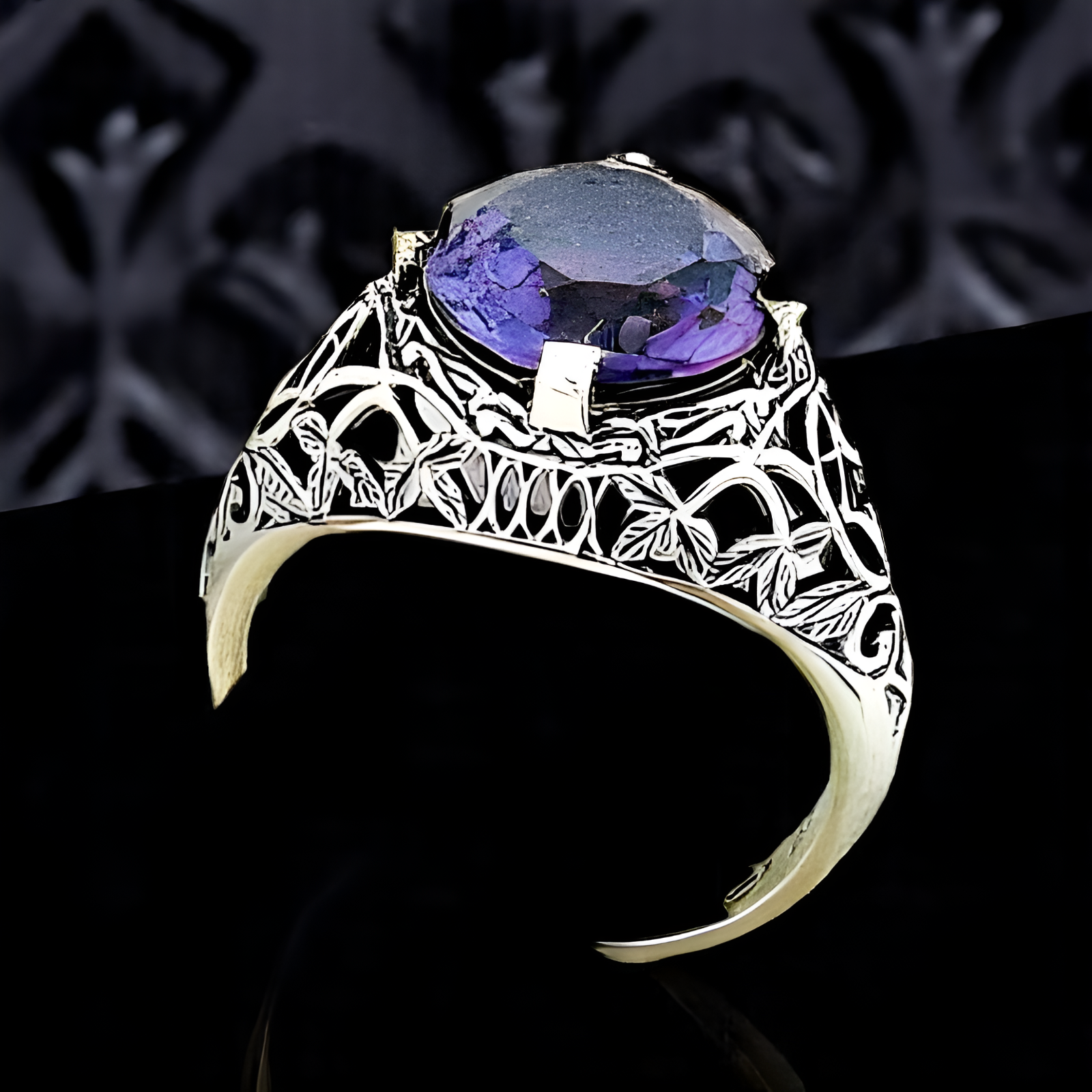 5 Ct COLOR CHANGING LAB ALEXANDRITE 925 STERLING SILVER ANTIQUE STYLE RING  #040
