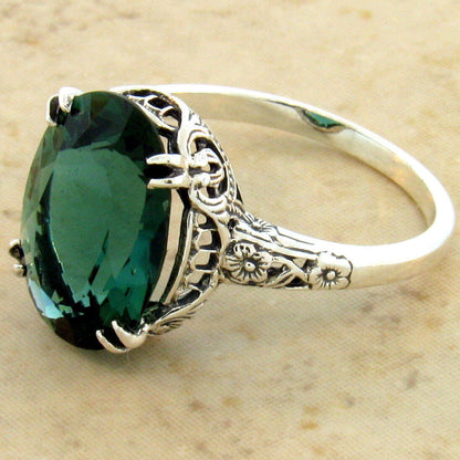 925 STERLING SILVER NOUVEAU ANTIQUE STYLE 4.5 CARAT SIMULATED EMERALD RING  #961