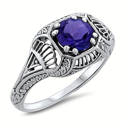 GENUINE AMETHYST 925 STERLING SILVER DECO ANTIQUE STYLE FILIGREE RING       #299
