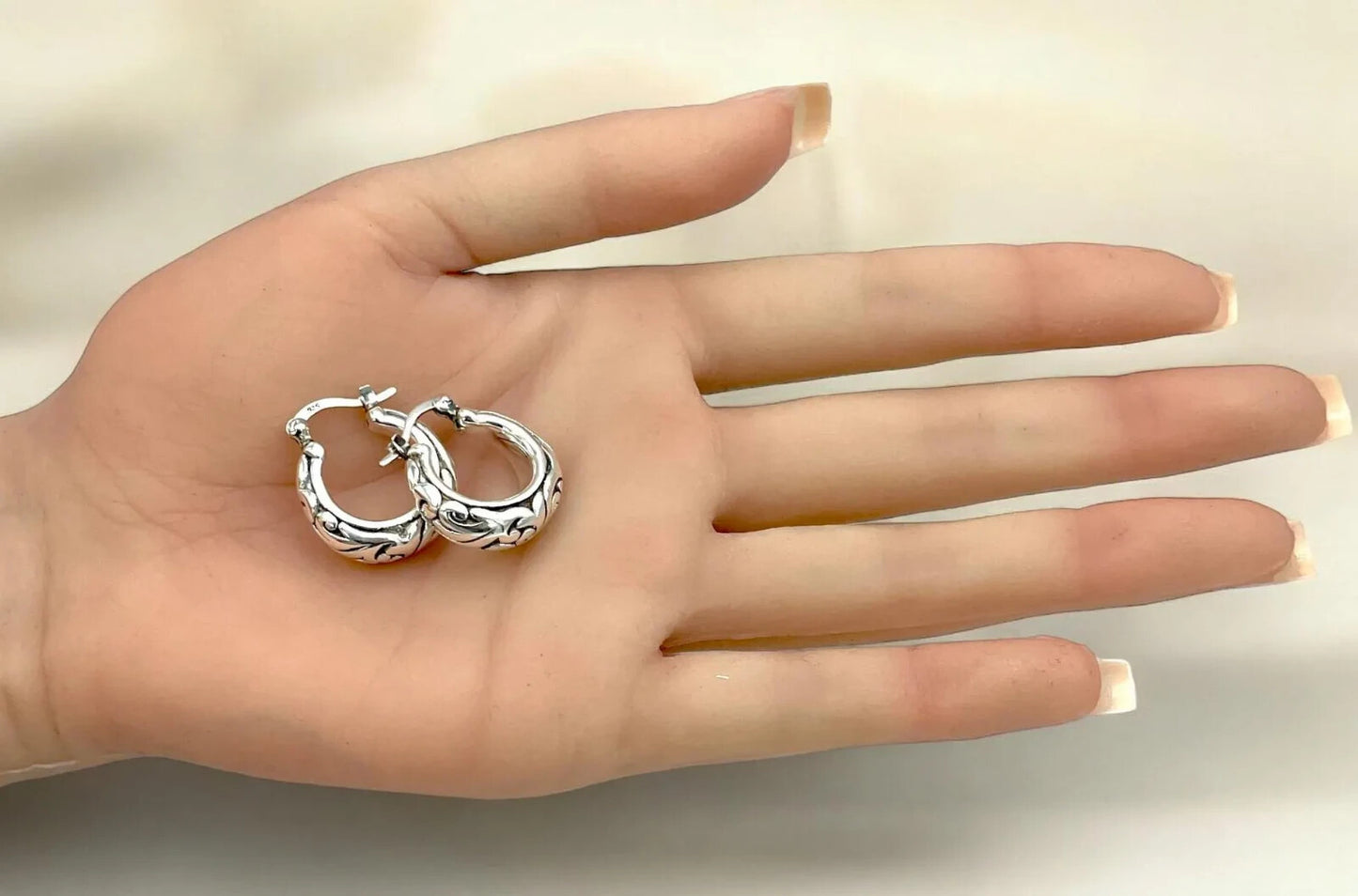 925 Sterling Silver Filigree Hoop Earrings, Lightweight and Delicate 1503