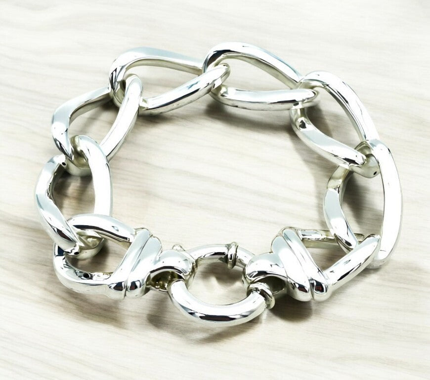 Chic 925 Sterling Silver Curb Link Bracelet - 8" Oval with Secure Ball Lock 1448
