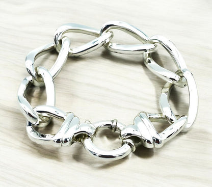 Chic 925 Sterling Silver Curb Link Bracelet - 8" Oval with Secure Ball Lock 1448