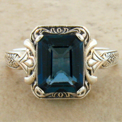 4 Ct GENUINE LONDON BLUE TOPAZ ART DECO STYLE 925 STERLING SILVER RING      #278