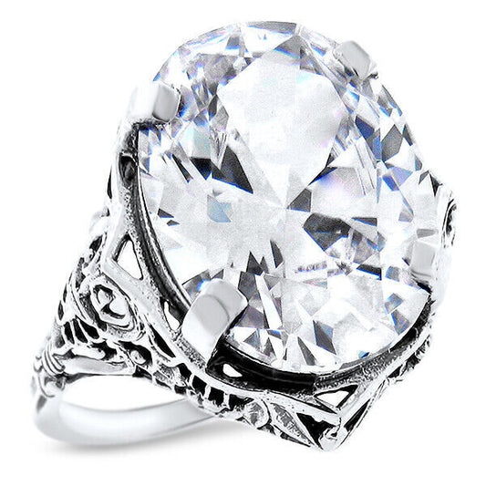 925 STERLING SILVER CLASSIC ART DECO STYLE FILIGREE CZ RING                 #953