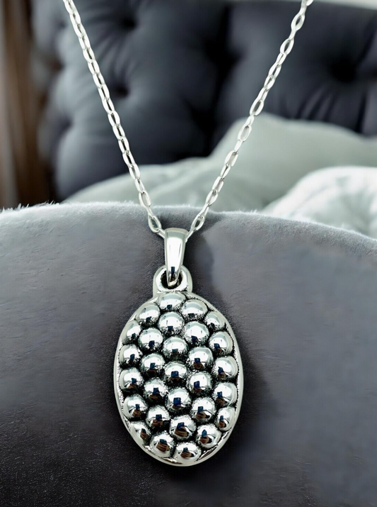 925 STERLING SILVER OVAL COBBLESTONE PENDANT NECKLACE,CHAIN SOLD SEPARATELY 1554