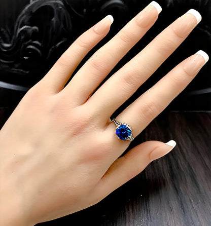 WEDDING ENGAGEMENT CEYLON SAPPHIRE CZ 925 STERLING SILVER FILIGREE RING    #1195