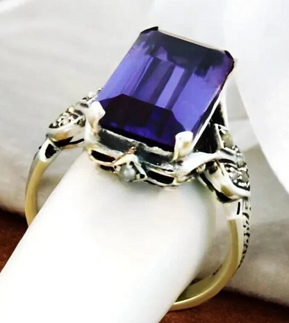 VINTAGE STYLE 925 STERLING SILVER 6.5 CARAT SIMULATED ALEXANDRITE RING      #208