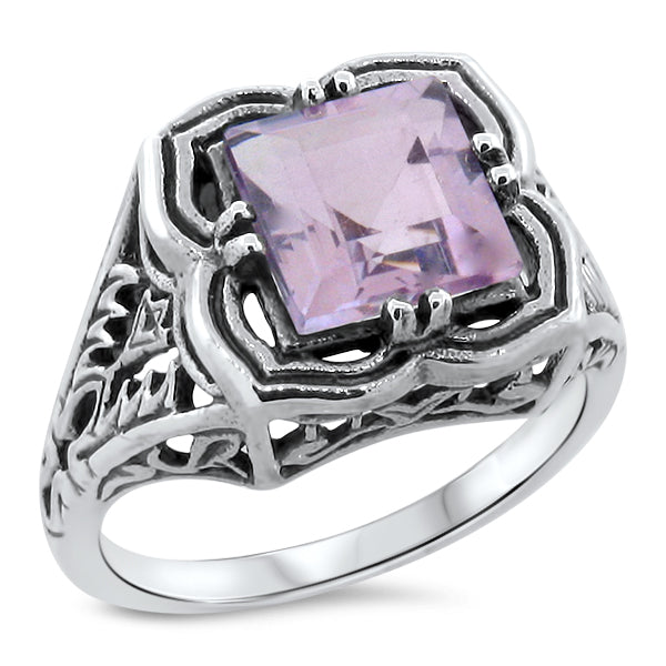 GENUINE AMETHYST ART DECO STYLE  925 STERLING SILVER FILIGREE RING          #780