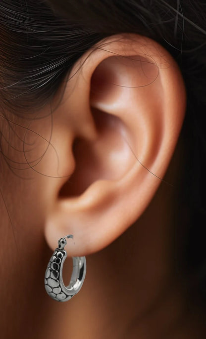 925 Sterling Silver Cobblestone Hoop Latch Back Earrings, Lightweight Perfect Everyday Wear Jewelry,Unique Birthday Or Anniversary Gift 1604