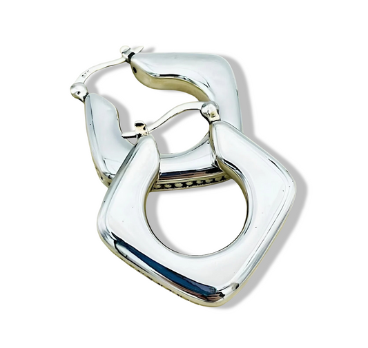 925 Sterling Silver Classic Square Hoop Earrings - Lightweight Dot Design 1294